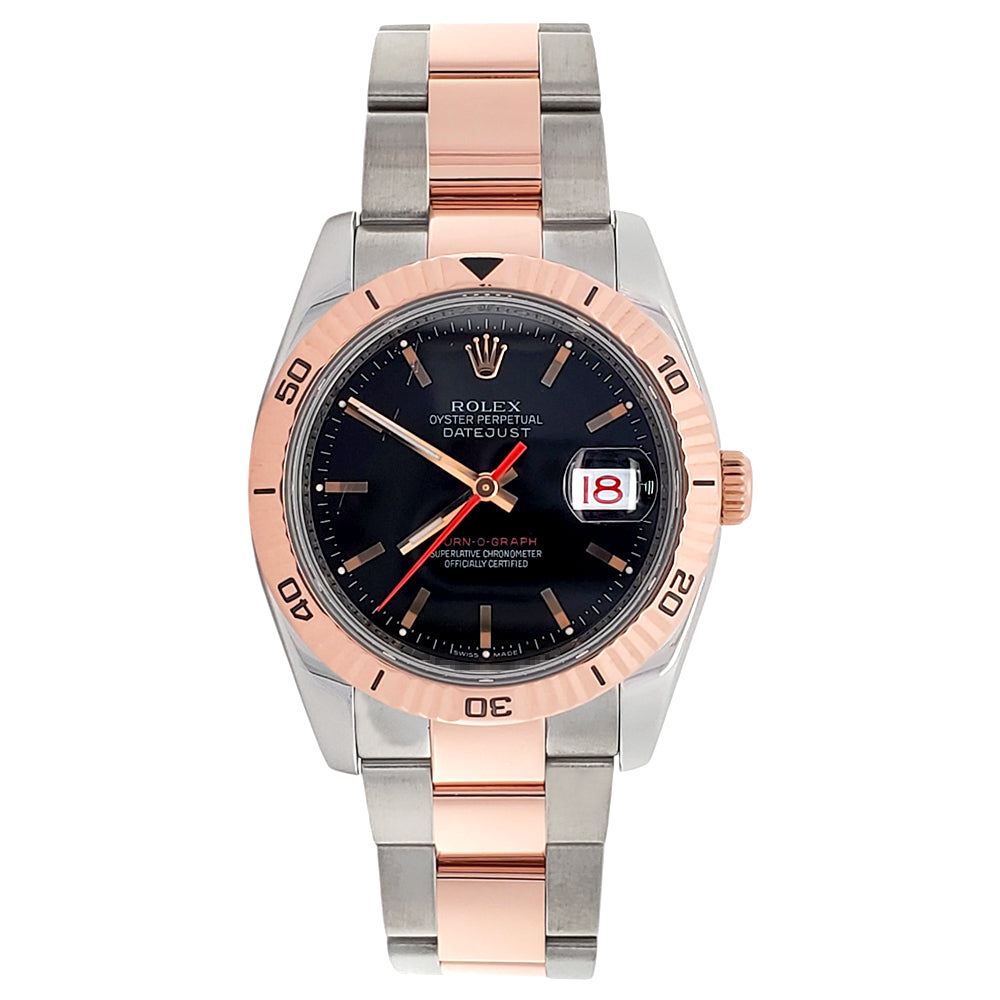 Rolex Datejust Turnograph 2-Tone Rose Gold/Steel Black Dial 36mm Oyster Watch 116261