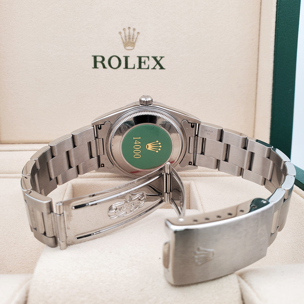 Rolex Air King 34mm Salmon Dial Domed Bezel Stainless Steel Watch 14000 Box Papers