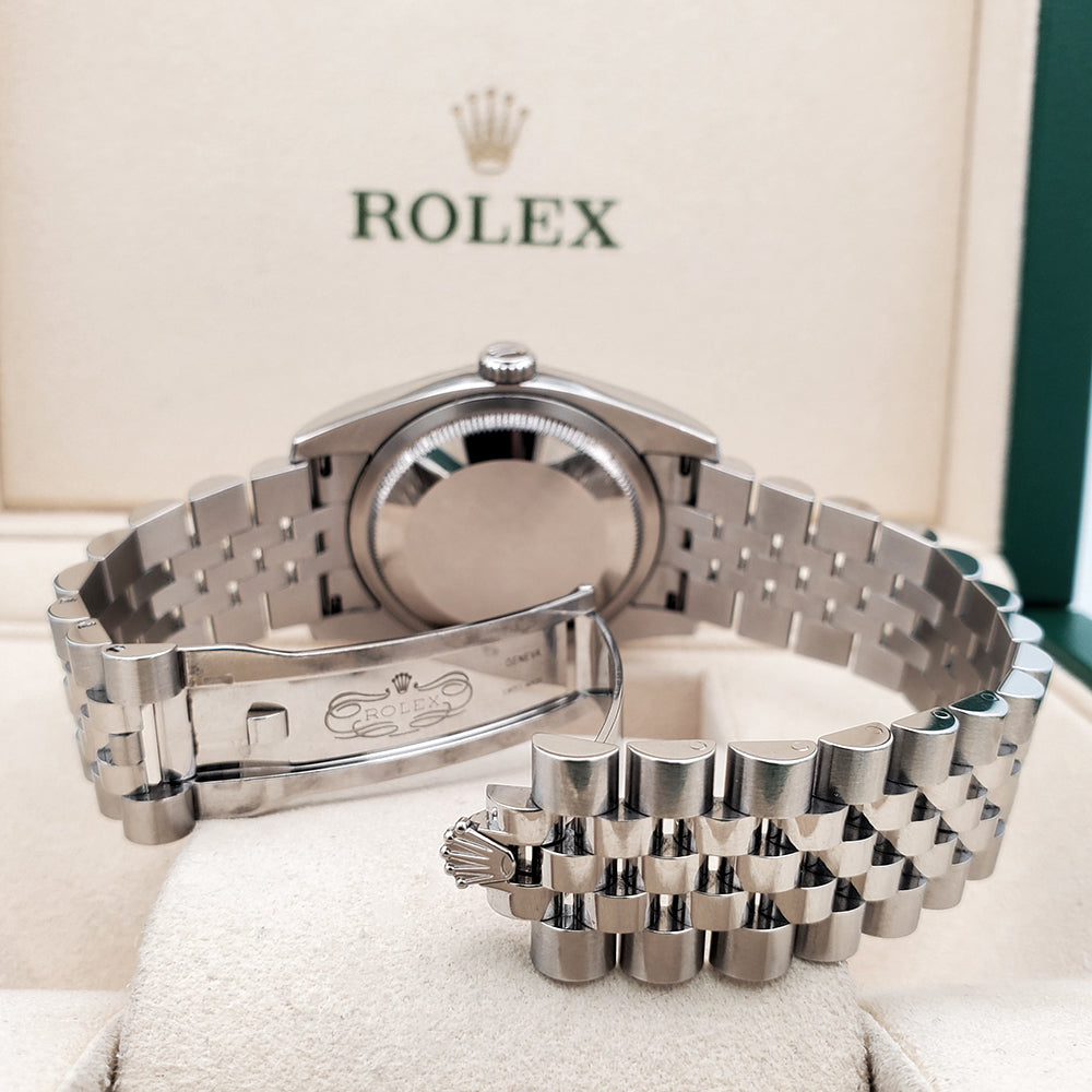 Rolex Datejust 36mm Black Roman White Gold Fluted Bezel Steel Jubilee Watch 116234 Box Papers