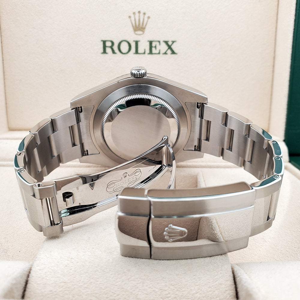 Rolex Datejust II 41mm 116334 Black Roman Dial White Gold Fluted Bezel Steel Watch Box Papers