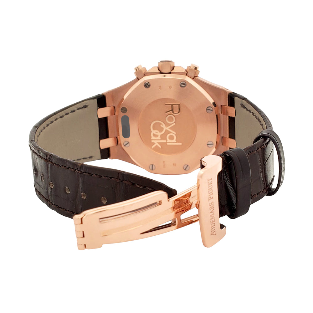 Audemars Piguet Royal Rose Gold Royal Oak Chronograph Brown Alligator Strap 41mm Watch 26331OR.OO.D821CR.01 Box Card