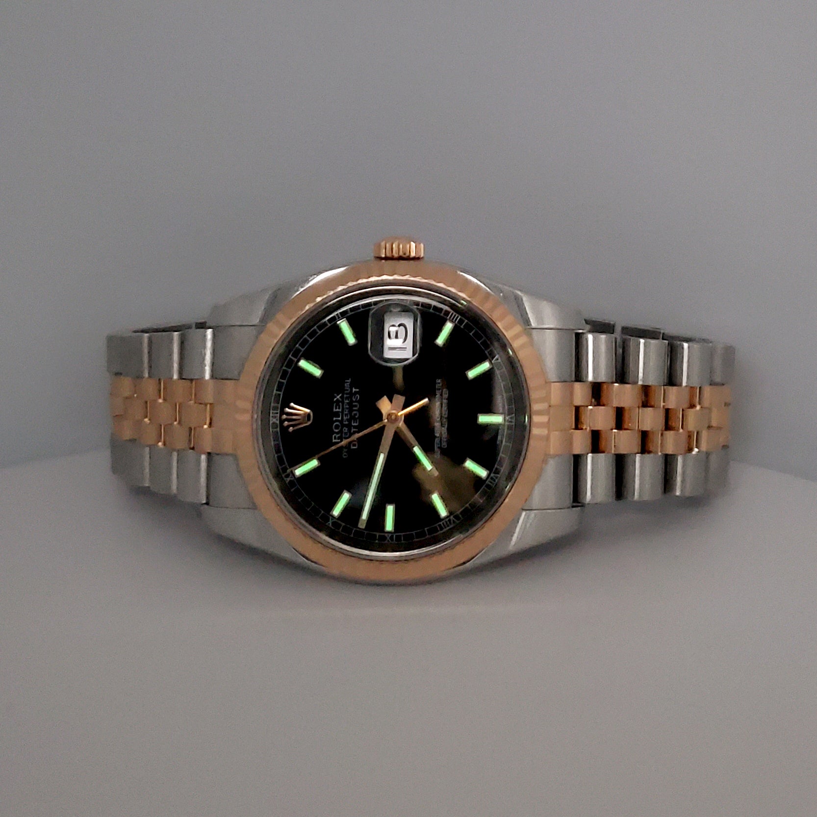 Rolex Datejust 36mm Black Index Dial Rose Gold/Steel Jubilee Watch 116231