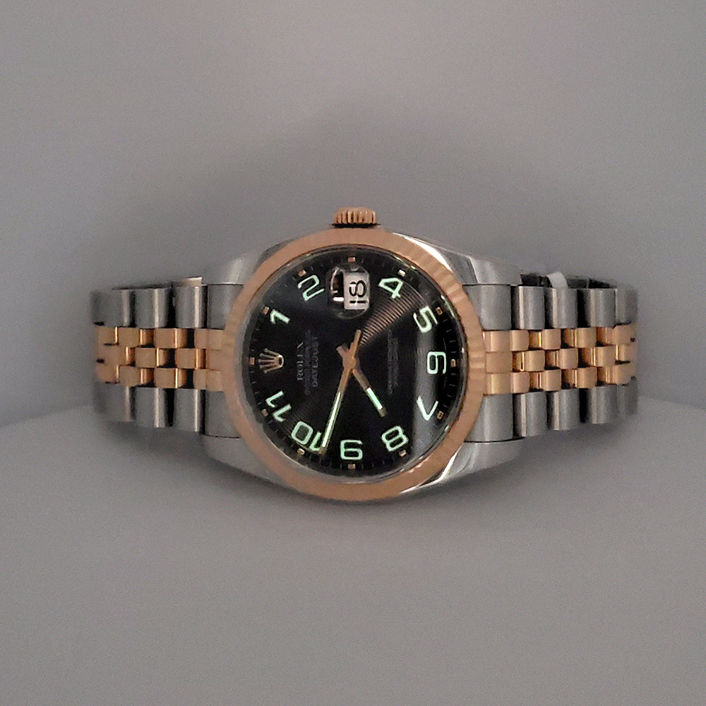 Rolex Datejust 36mm Black Concentric Dial Rose Gold/Steel Jubilee Watch 116231