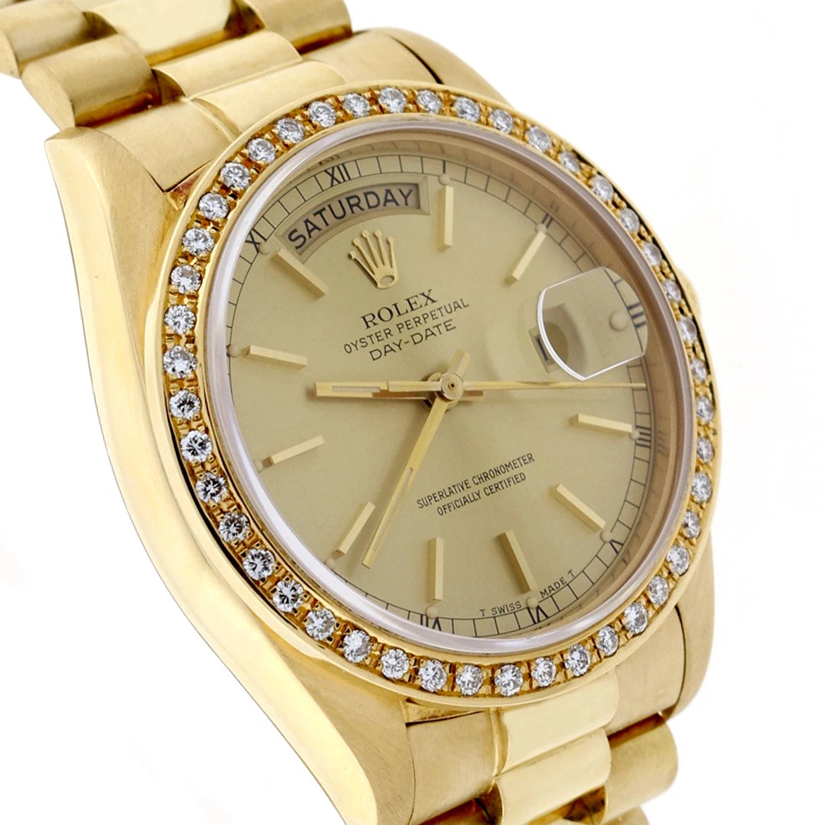 Rolex President Day-Date 18k Yellow Gold 36MM 18038 w/Diamond Bezel