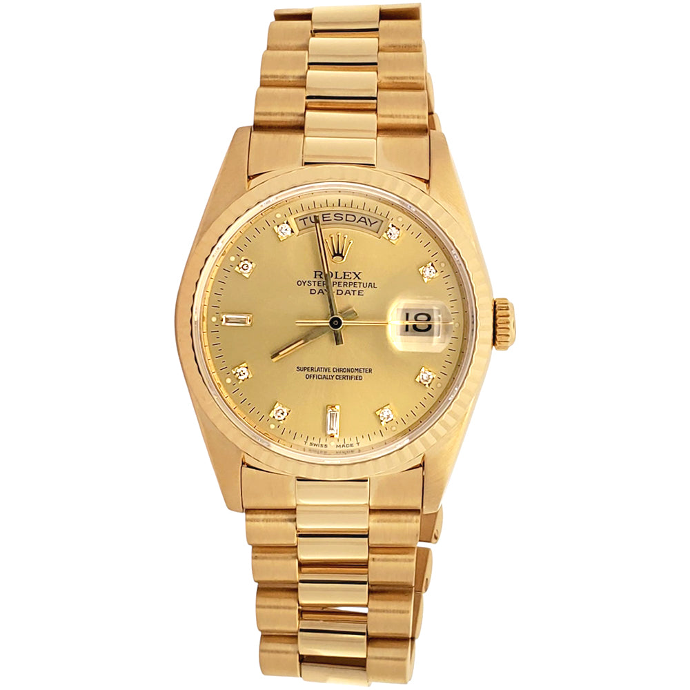 1991 Rolex President Day-Date 36mm Factory Diamond Double-Quick Gold Watch 18238