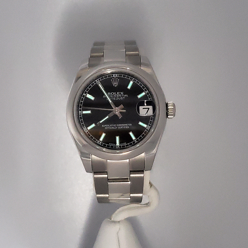 Rolex Datejust Midsize 31mm Black Index Steel Oyster Watch 178240 Papers/Serial Hang Tag