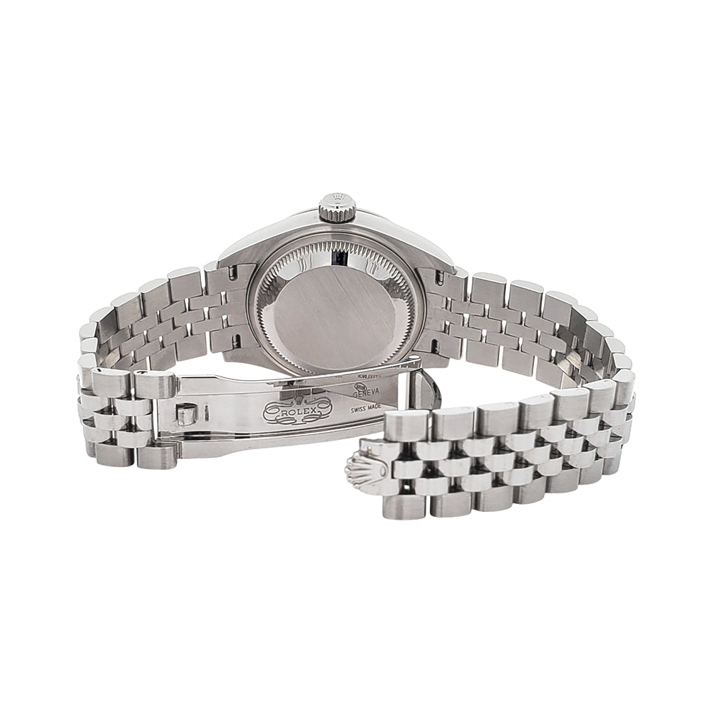 Rolex Datejust 28mm White Gold Bezel Pink Roman Dial Ladies Steel Jubilee Watch 279174 Box Papers