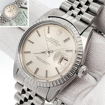 Rolex Datejust 36mm Silver Index Engine Turned Bezel Steel Jubilee Watch 1603 Service Papers