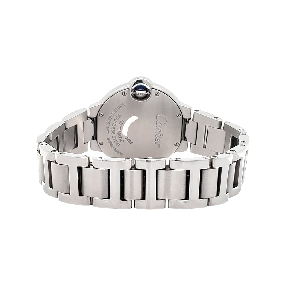 Cartier Ballon Bleu 33mm Silver Roman Dial Stainless Steel Watch W6920071 3489 Papers