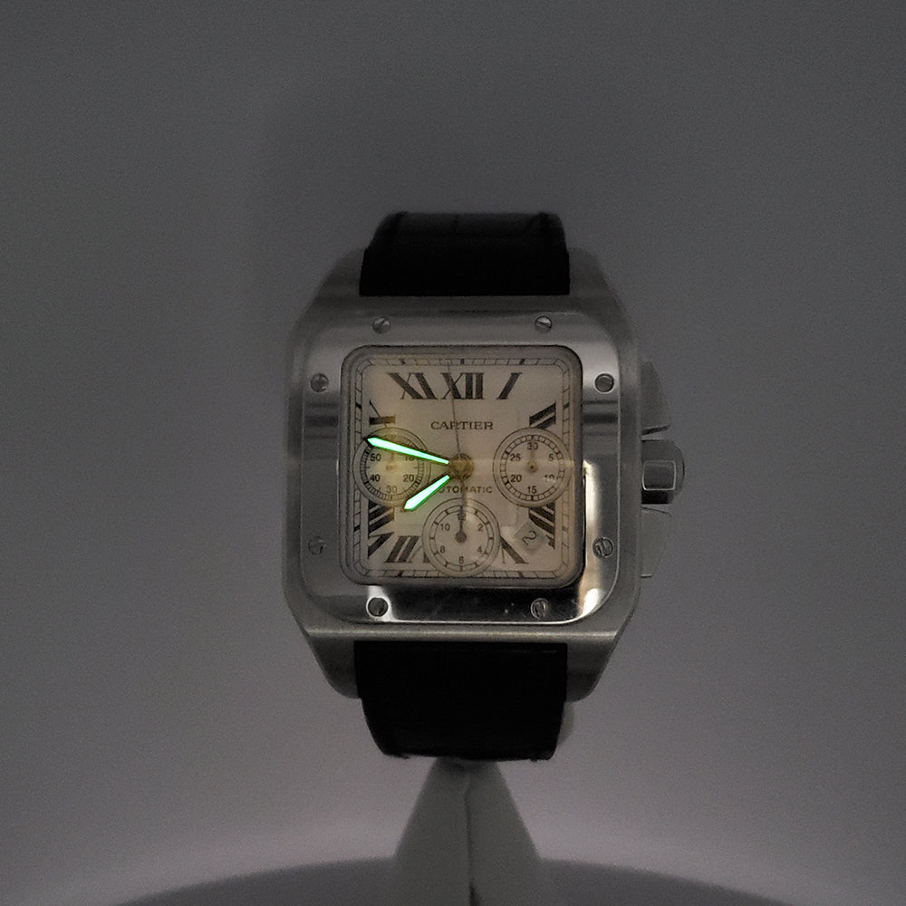 Cartier Santos 100 XL Chronograph White Roman Dial Stainless Steel Watch W20090X8 2740 Papers
