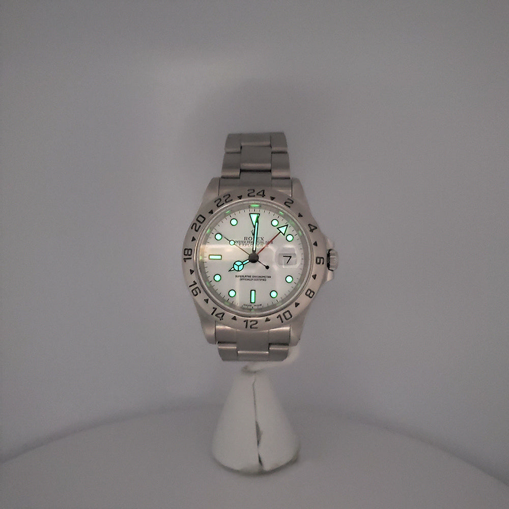 2002 Rolex Explorer II Polar White Steel Oyster 40mm Watch 16570 Papers/Serial Tag
