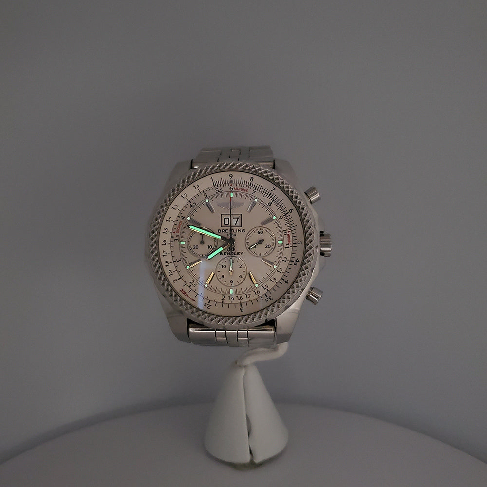 Breitling Bentley 6.75 Chronograph Ivory Dial Big Date 49mm Steel Watch A44362 Box Papers