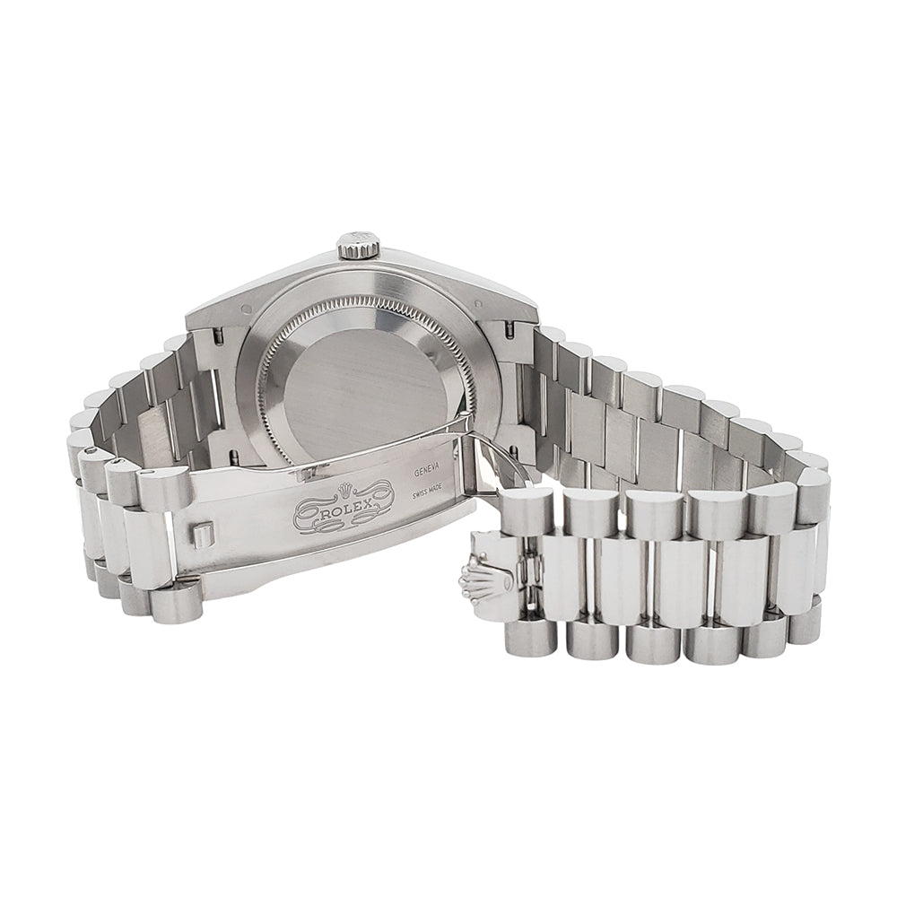 2022 Rolex President Day-Date 228206 40mm Ice Blue Diagonal Motif Index Dial Platinum Watch Box Papers