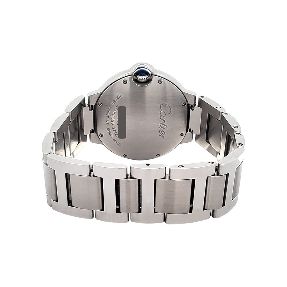 Cartier Ballon Bleu 36mm Silver Roman Dial Quartz Steel Watch W69011Z4 3005 Papers