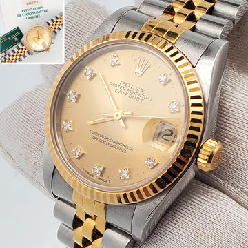 Rolex Datejust 31mm 2-Tone Factory Champagne Diamond Dial Jubilee Watch 68273 Box Papers