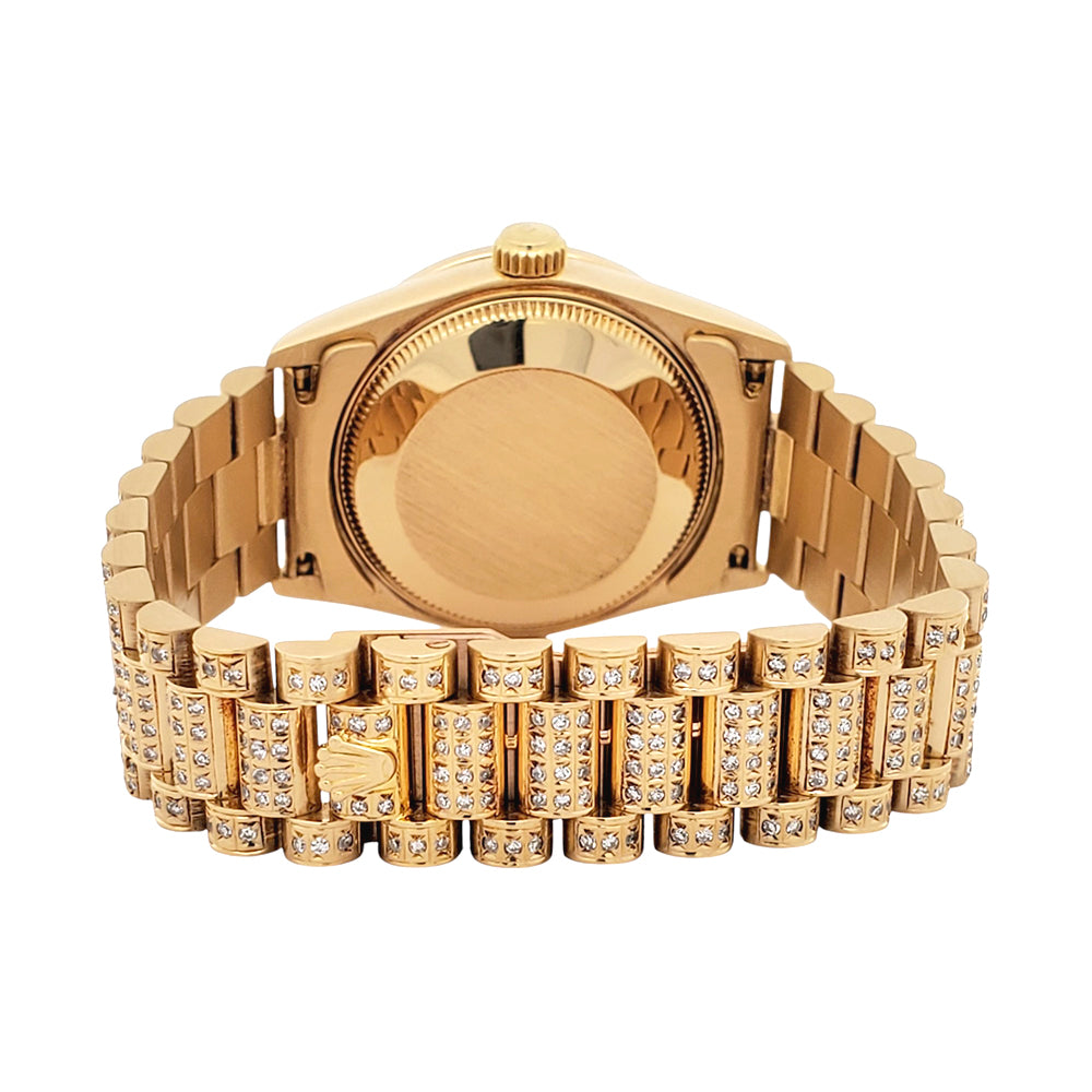 Rolex President Datejust Midsize 31mm Custom 7.2ct Full Pave Diamond Yellow Gold Watch 68288