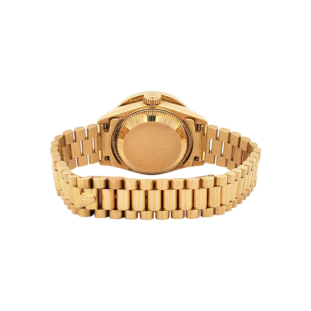 Rolex President Ladies 26mm Custom Silver Diamond Dial /Bezel Yellow Gold Watch 69178 Box Papers