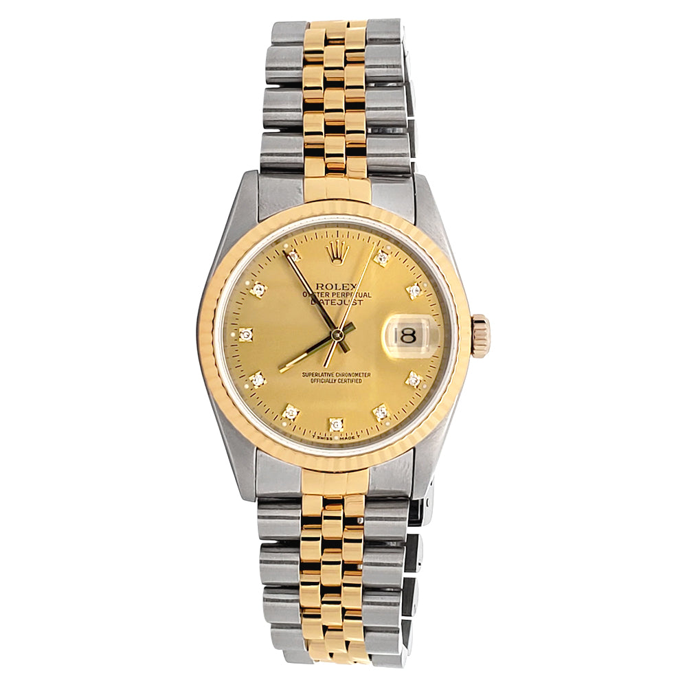 Rolex Datejust 36mm 16233 Factory Champagne Diamond Dial Yellow Gold/Steel Watch