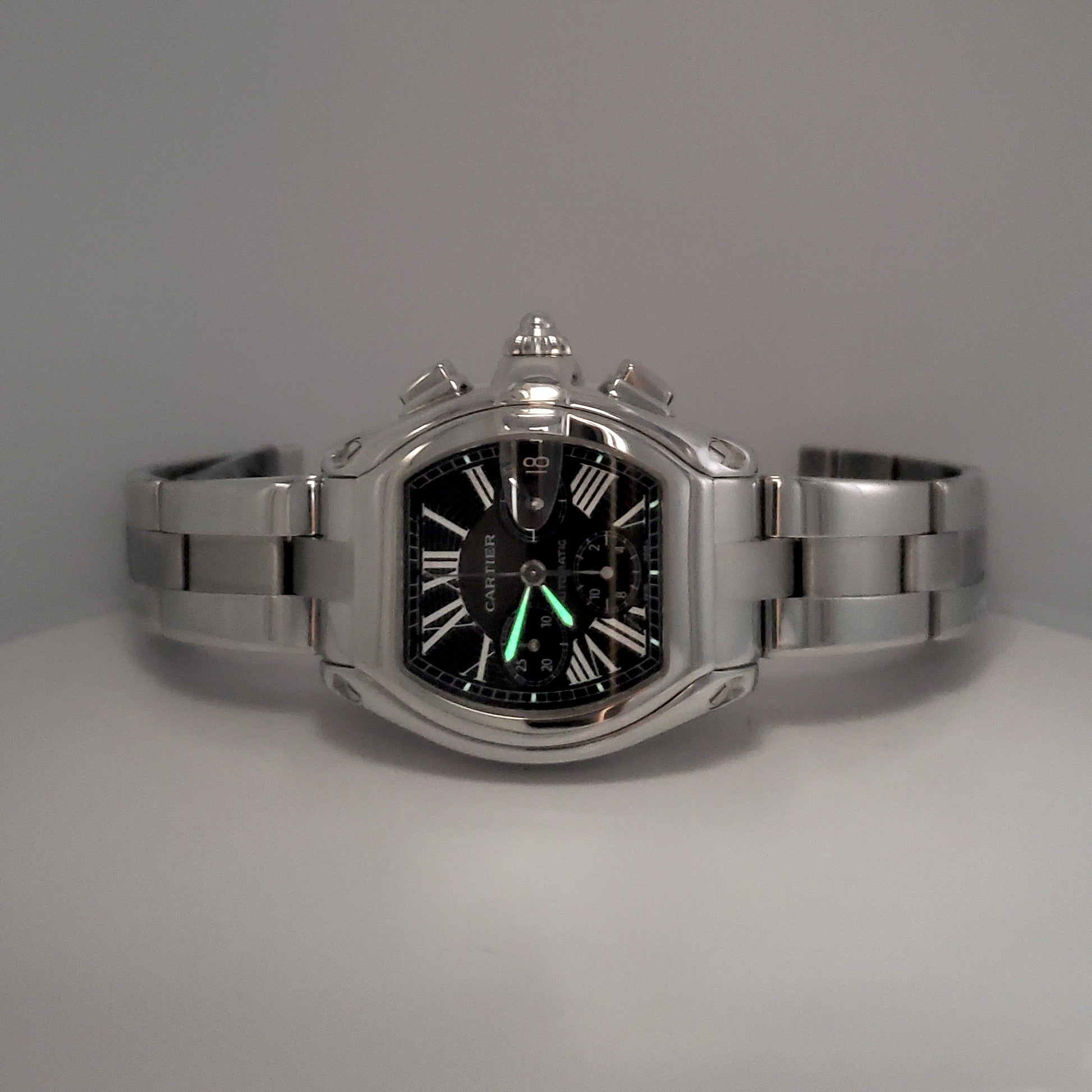 Cartier Roadster Black Roman XL Chronograph 43mm Steel Watch W62019X6 2618