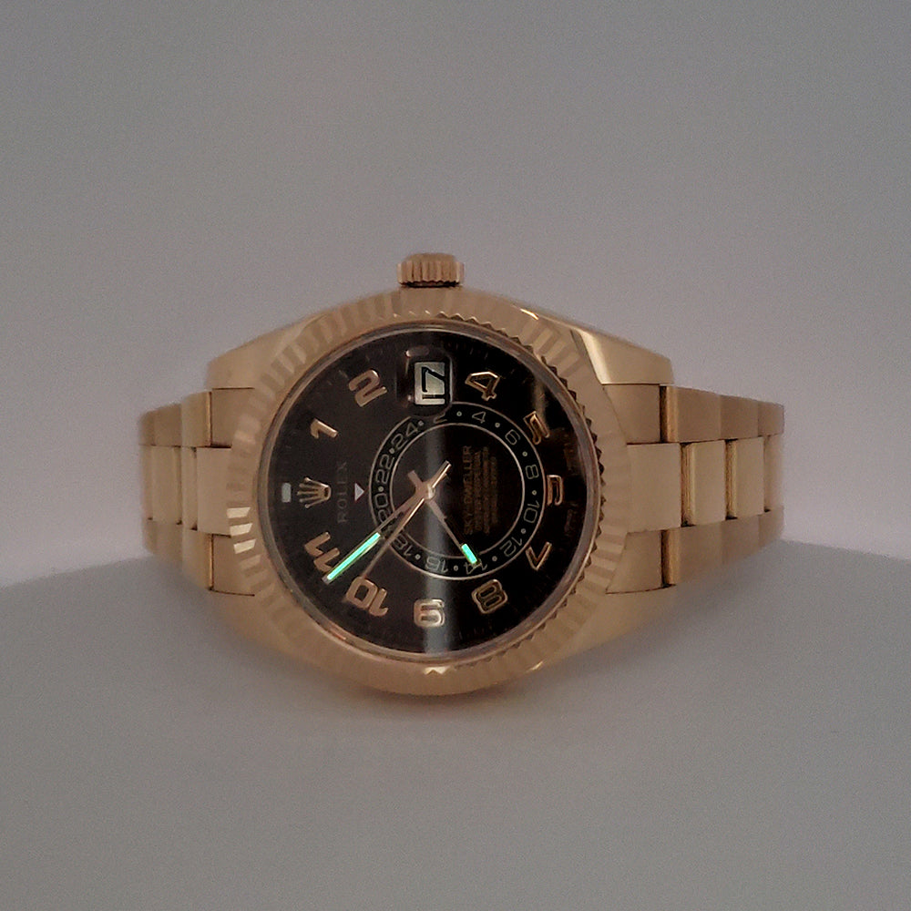 2016 Rolex Sky-Dweller 42mm Chocolate Arabic Dial Rose Gold Watch 326935 Box Papers
