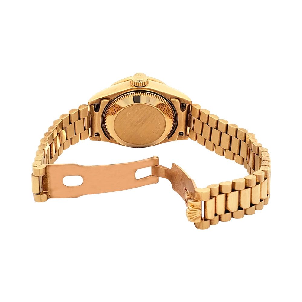 Rolex President Ladies Custom Diamond Pave Ruby Dial/Bezel Yellow Gold Watch 26mm 69178