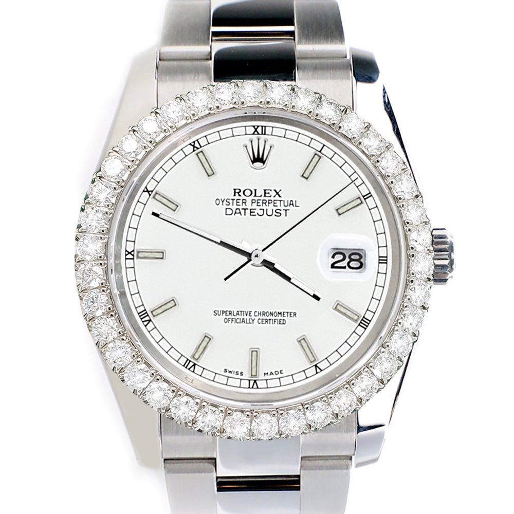 Rolex Datejust 116200 36mm 2.7ct Diamond Bezel/White Index Dial Steel Oyster Watch