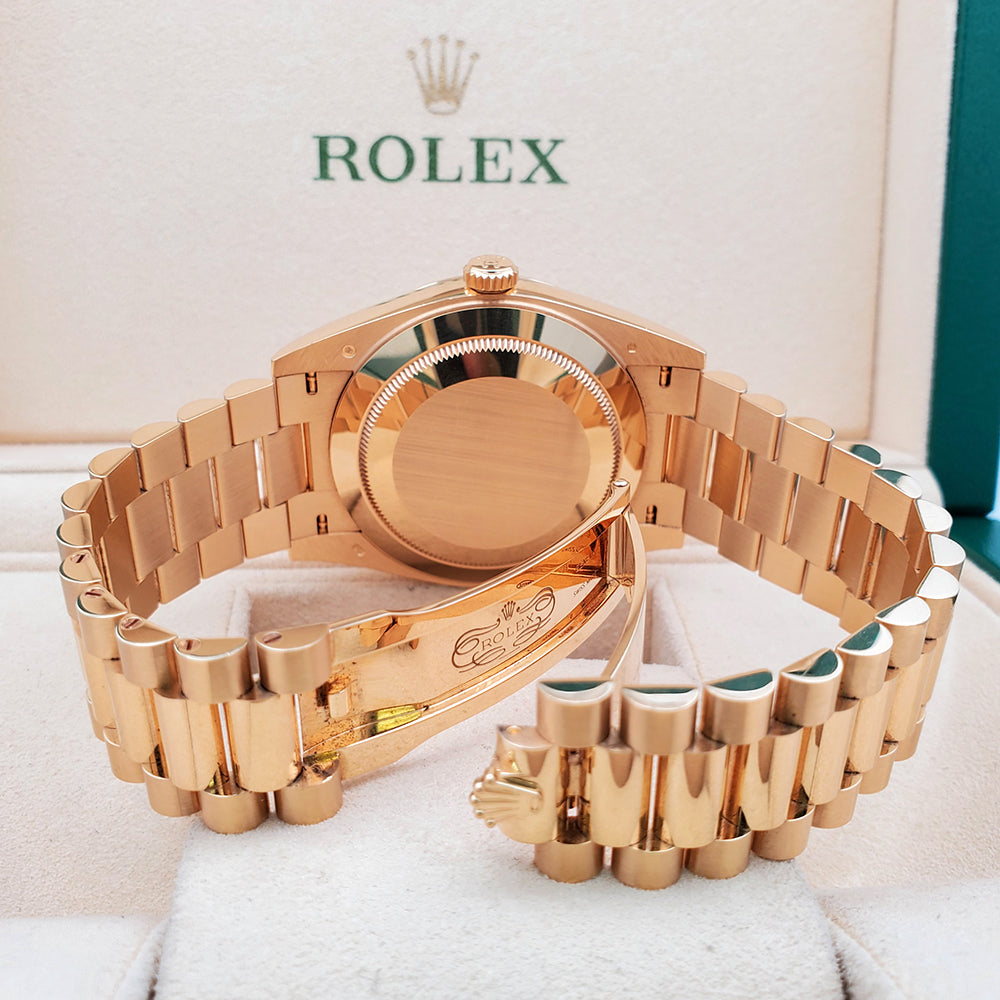 Rolex Day-Date 40 President Yellow Gold Factory Champagne Baguette Diamond Dial Watch 228238 Box Papers
