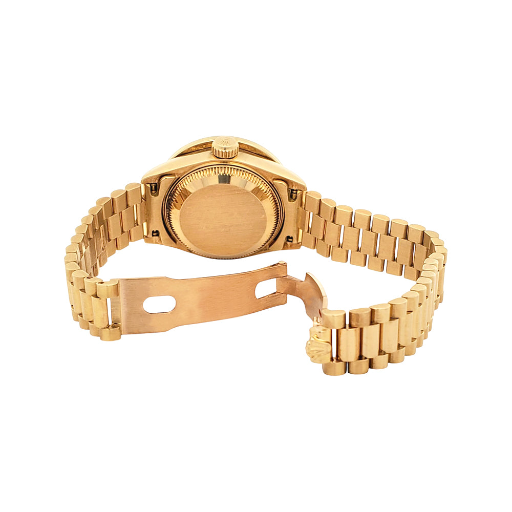 Rolex President Ladies 26mm Custom Silver Diamond Dial /Bezel Yellow Gold Watch 69178 Box Papers