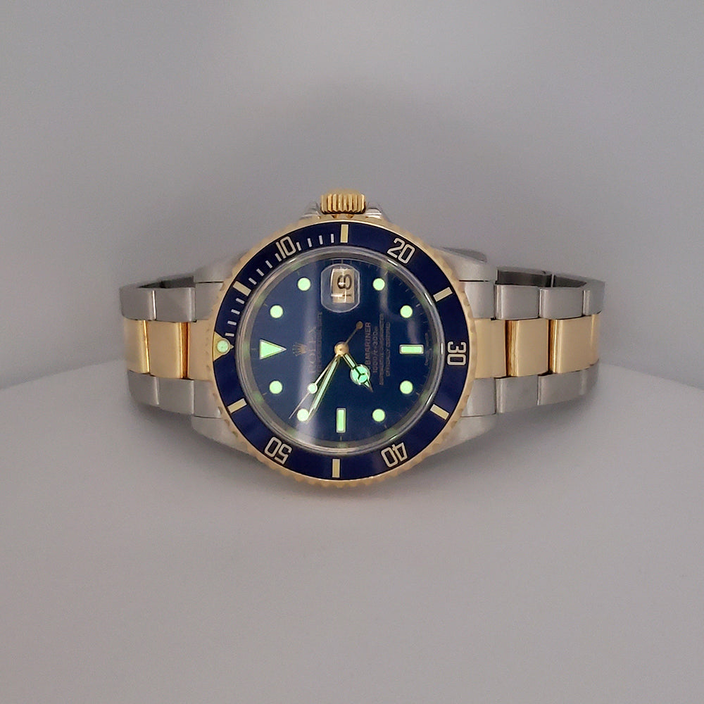 1990 Rolex Submariner Date 40mm Blue Dial/Bezel 2-Tone Yellow Gold/Steel Watch 16613 Papers