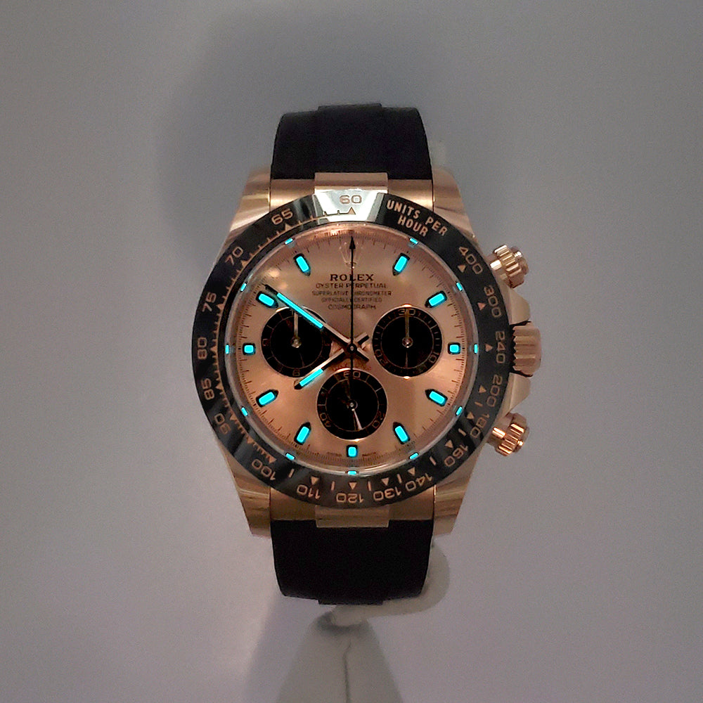2020 Rolex Cosmograph Daytona 40mm Rose Dial Oysterflex Rubber Strap Everose Gold Watch 116515LN Box Papers