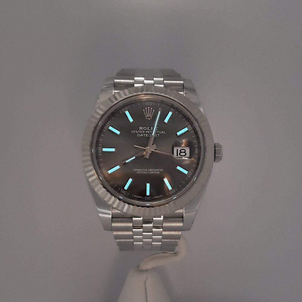 2022 Rolex Datejust 41mm 126334 Rhodium Gray Index Fluted White Gold/Steel Jubilee Watch Box Papers