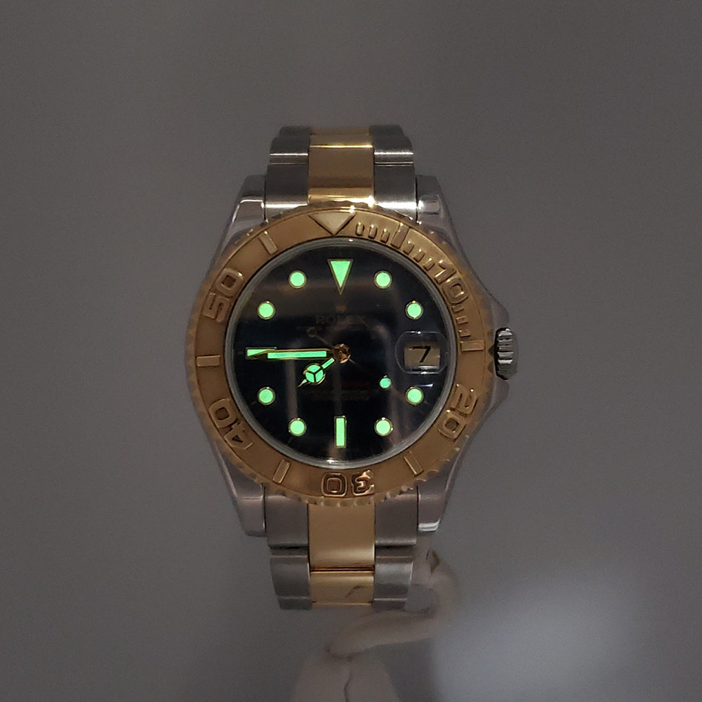 Rolex Yacht-Master Blue Dial Midsize 35mm Yellow Gold/Steel Watch 168623 Box Papers