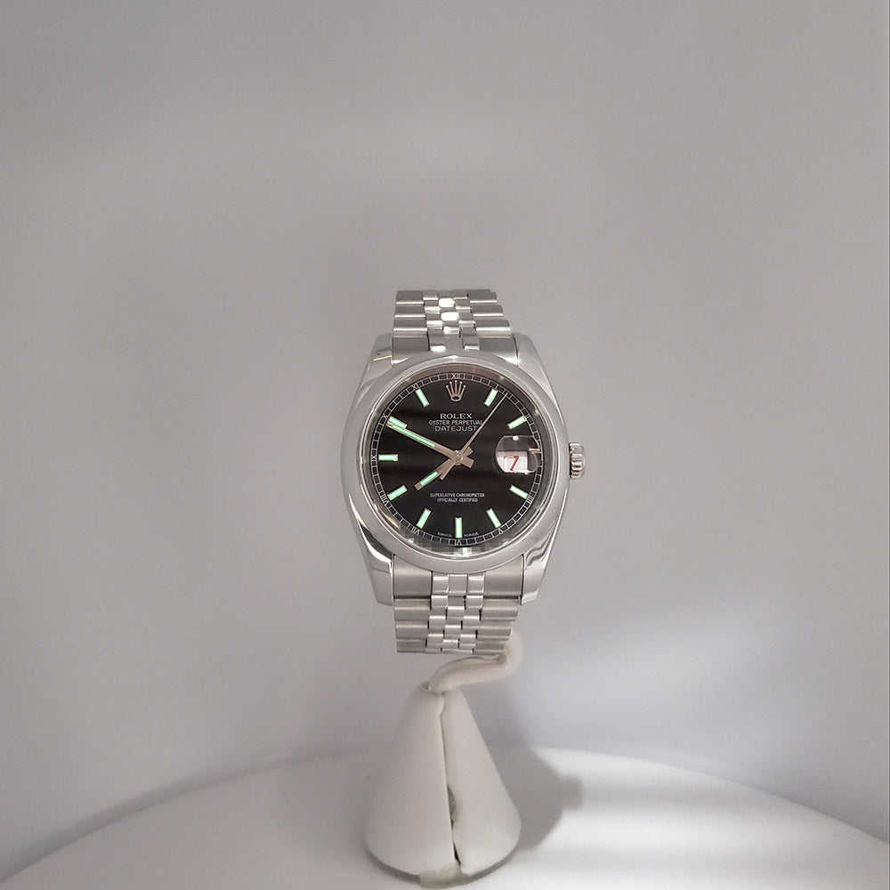 Rolex Datejust 36mm Black Index Dial Steel Jubilee Watch 116200 Box Papers