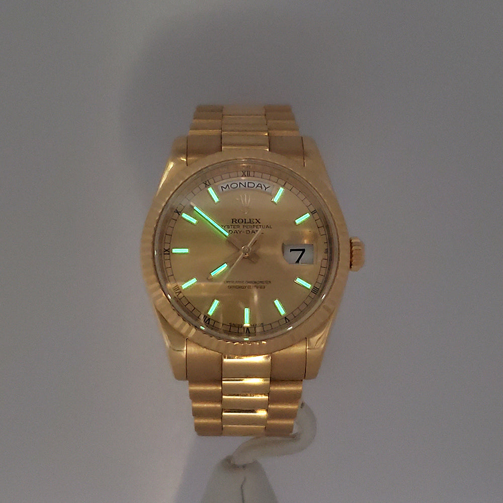 Rolex Yellow Gold President Day-Date 36 Champagne Index Dial Watch 118238 Box Papers