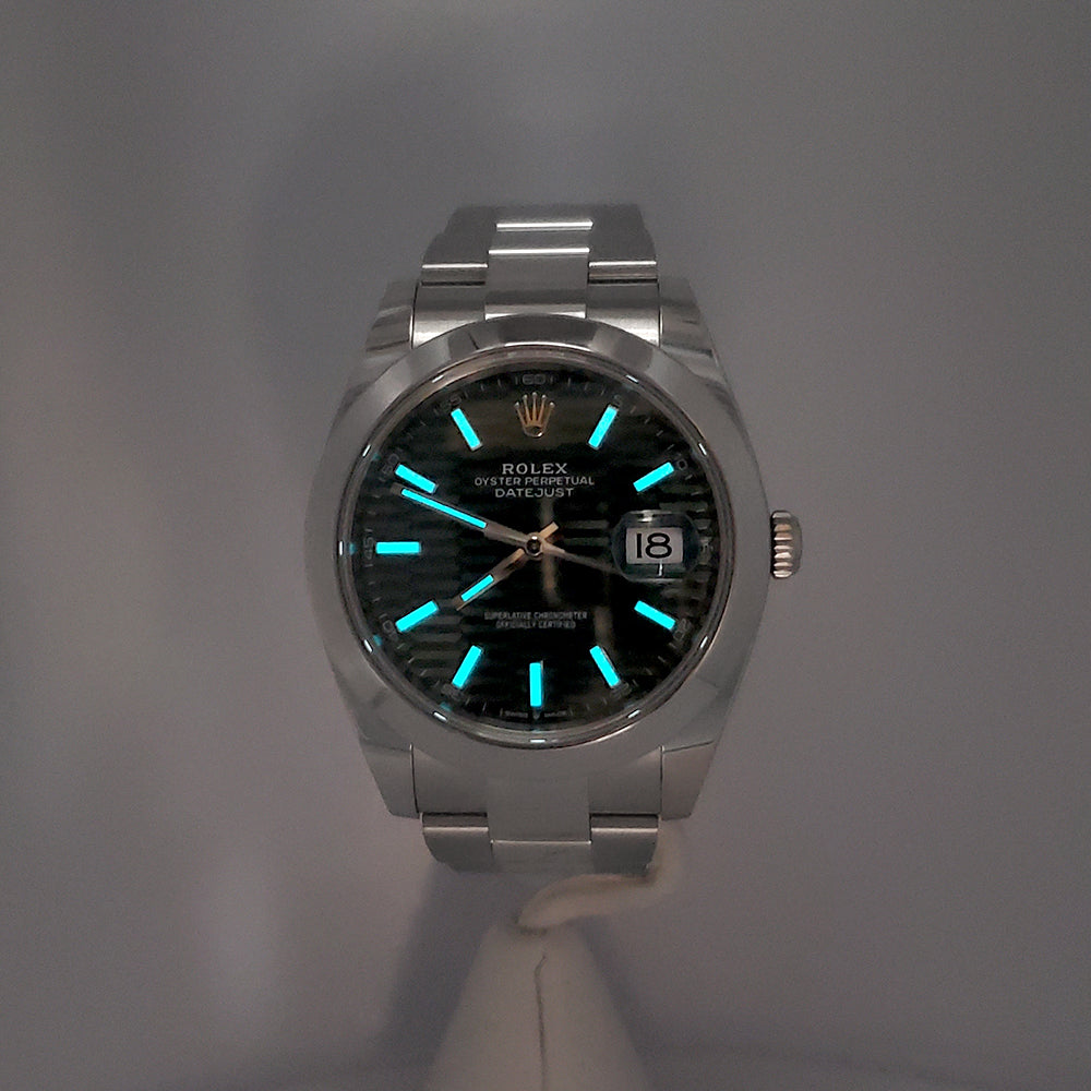 2023 Unworn Green Motif Rolex Datejust 41 Steel Oyster Watch 126300 Box/Papers/Tag