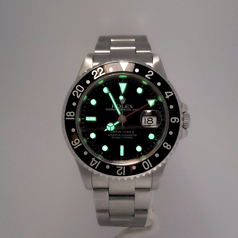 Rolex GMT-Master II 40mm Black Bezel Steel Watch 16710 Papers