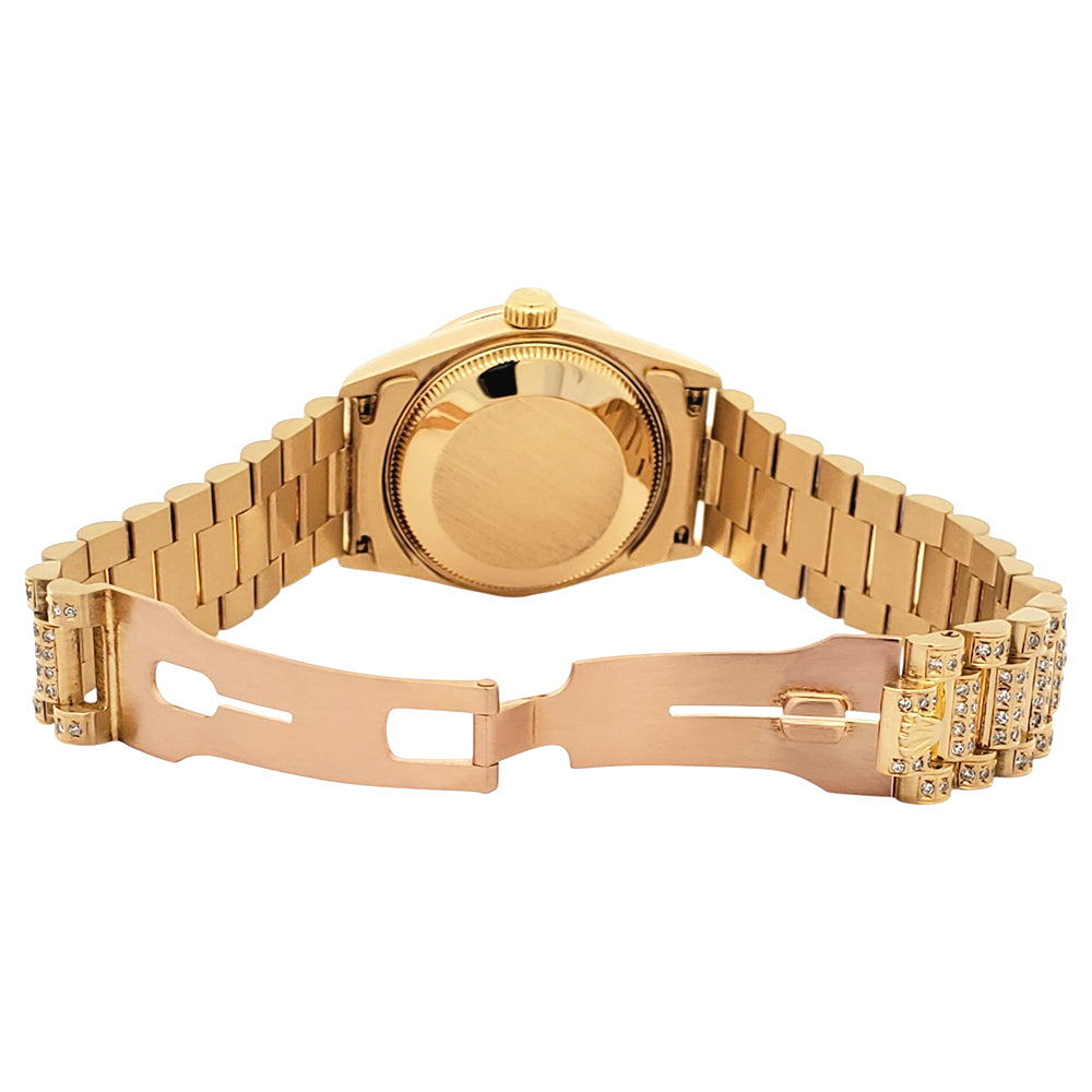 Rolex President Datejust Midsize 31mm Custom 7.2ct Full Pave Diamond Yellow Gold Watch 68288