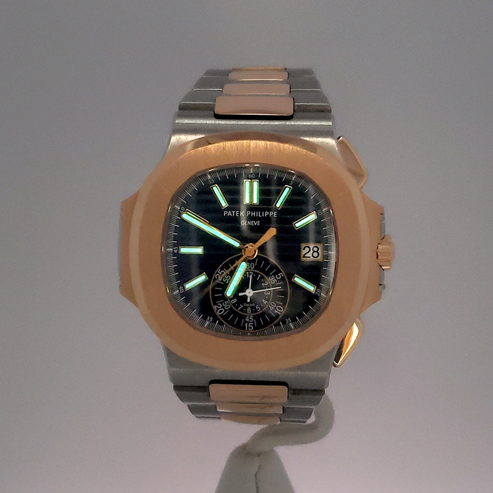 2017 Patek Philippe Nautilus Chronograph 5980/1AR-001 Blue Dial 2-Tone Rose Gold/Steel Watch Box Papers