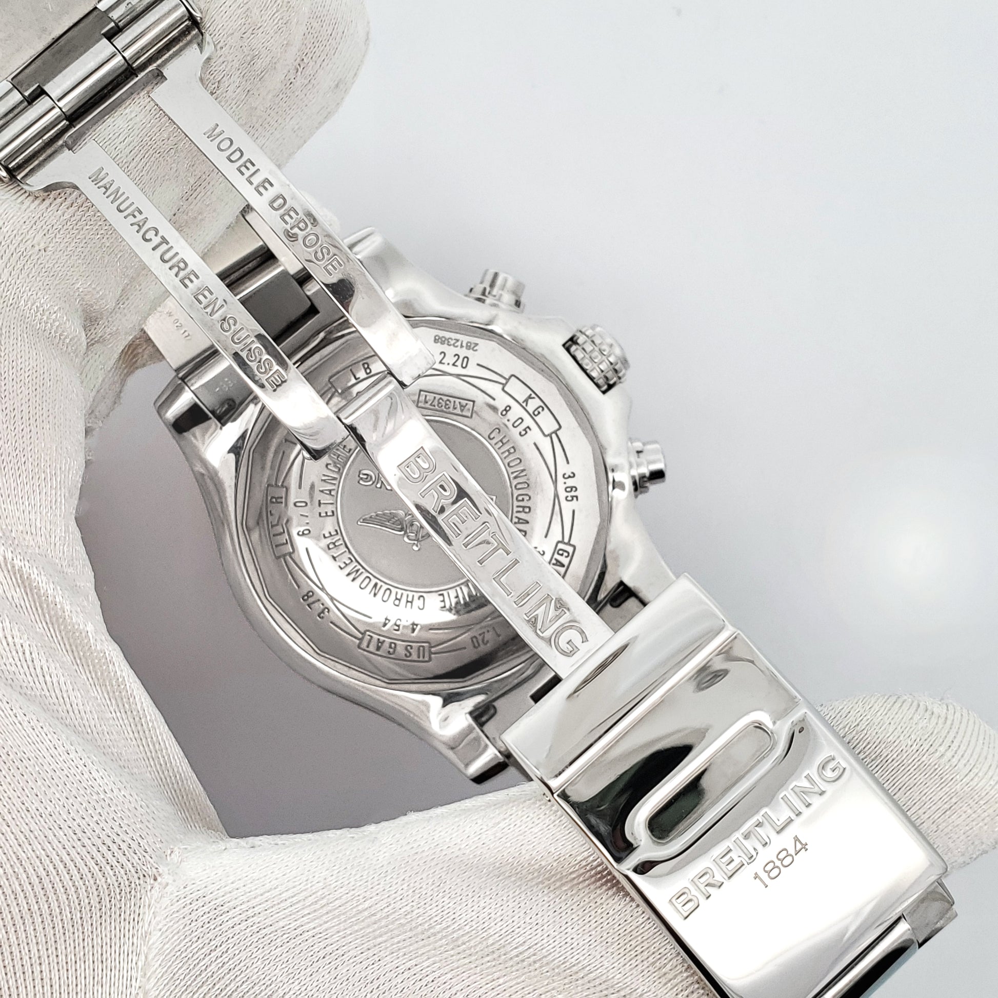 Breitling Super Avenger II White Index Chronograph 48mm Steel Watch A13371 Box Papers