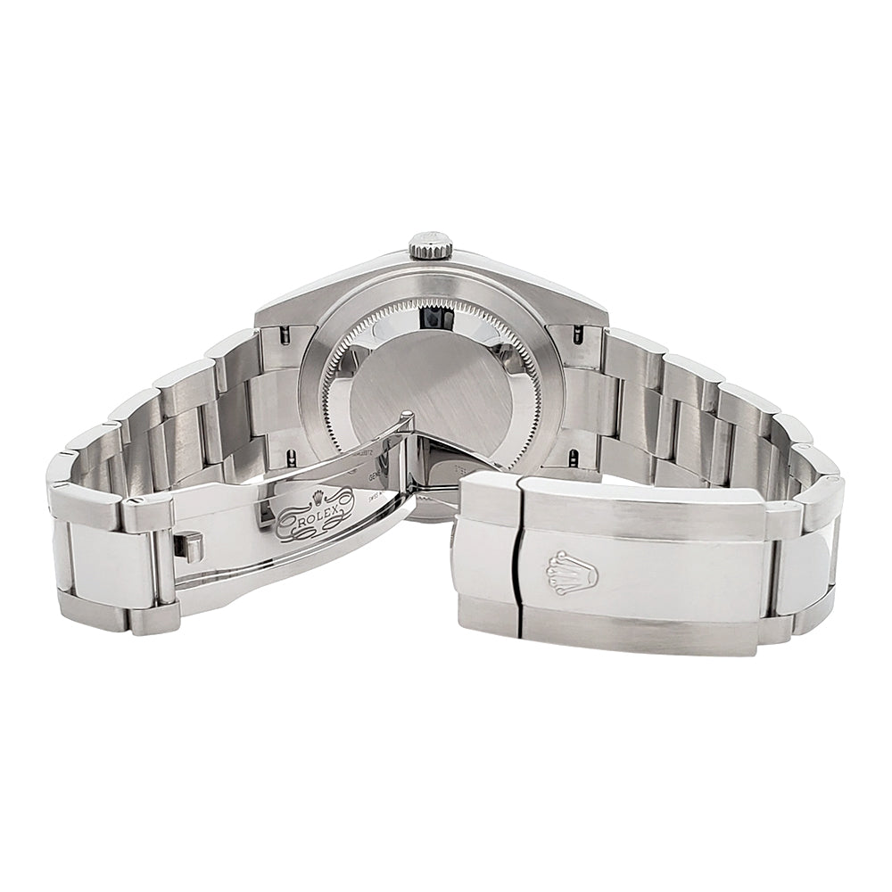 2021 Rolex Datejust 41 Black Index Dial White Gold Fluted Bezel Steel Oyster Watch 126334 Box Papers