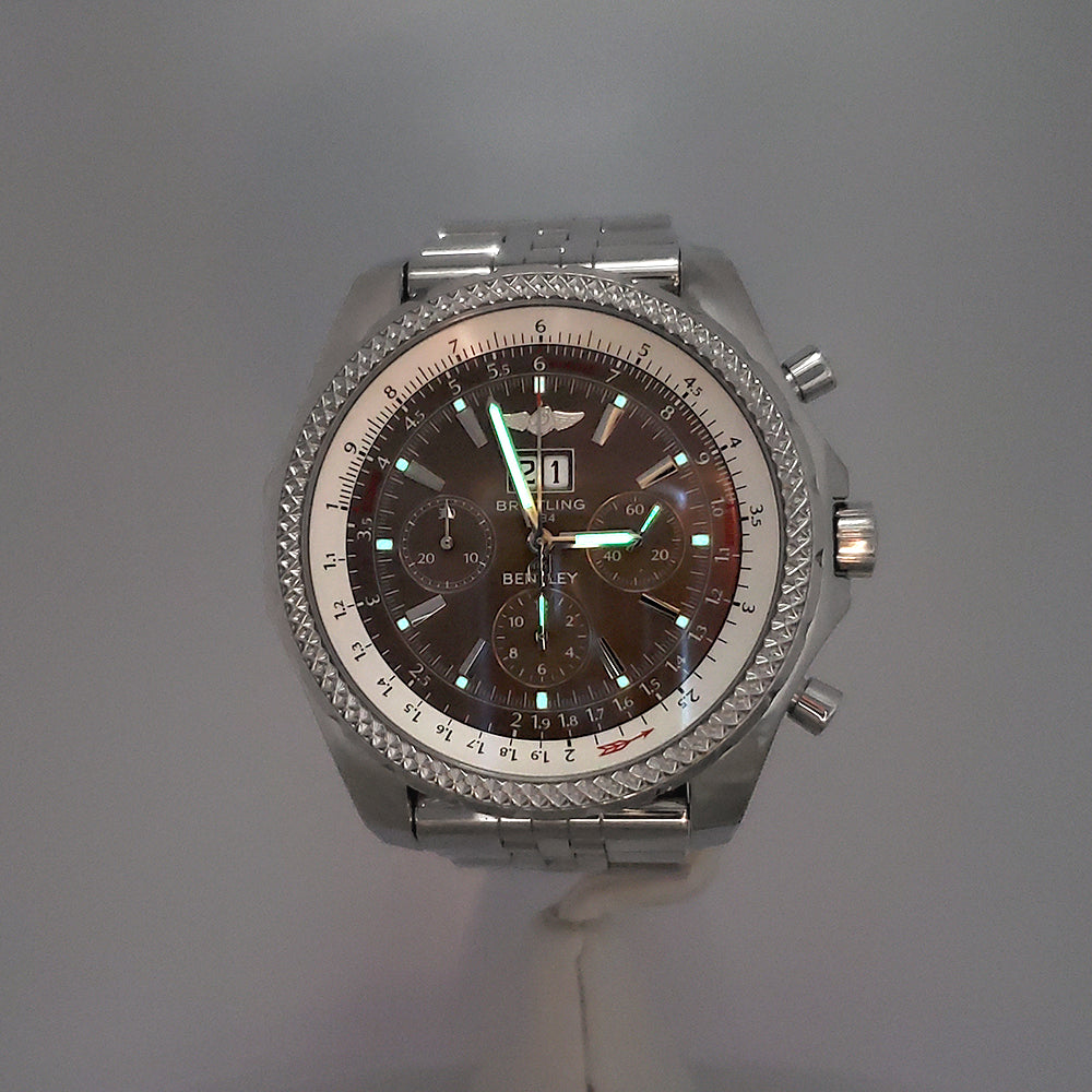 Breitling Bentley 6.75 Chronograph 49mm Brown Index Dial Big Date Steel Watch A44362 Papers