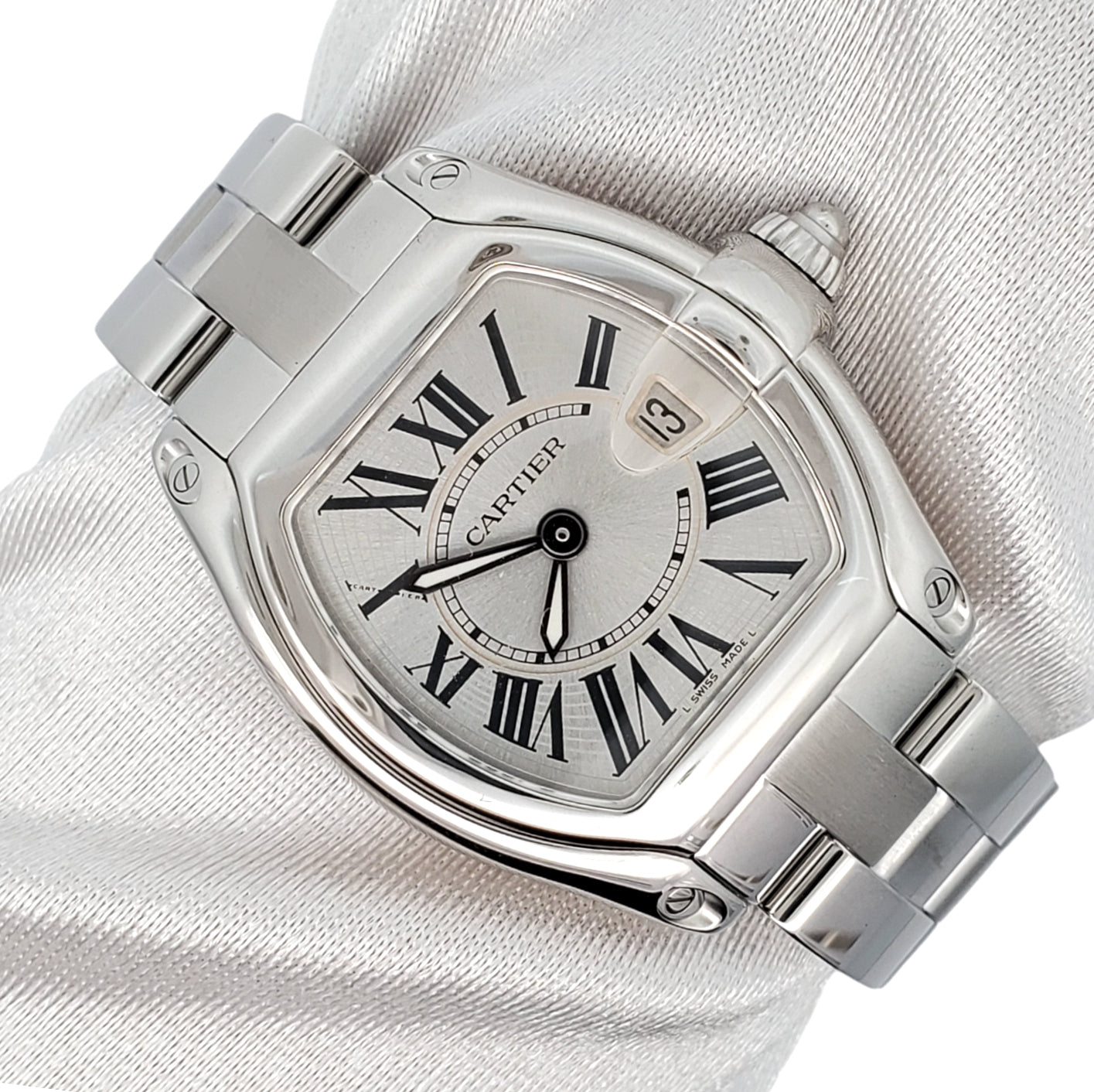 Cartier Roadster Silver Roman Dial Stainless Steel Ladies Watch W62016V3 2675