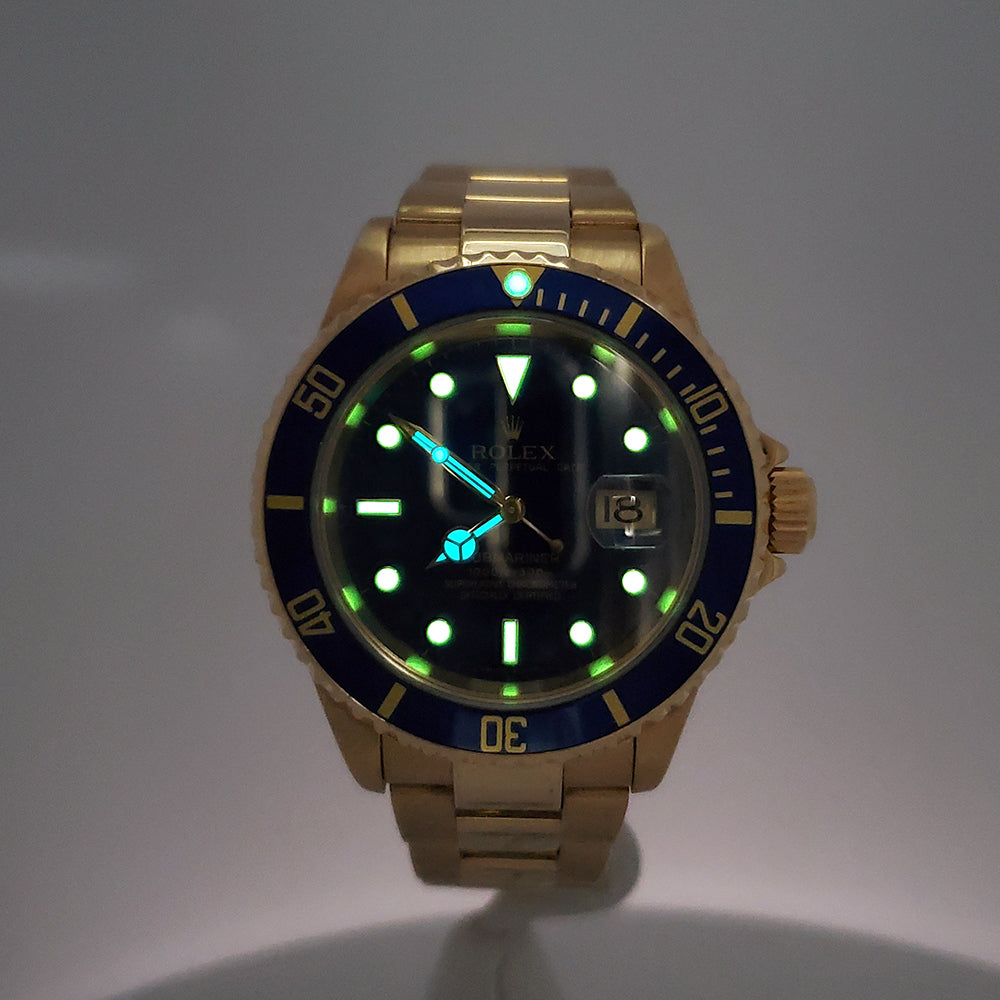 2005 Rolex Submariner Date 18K Yellow Gold Factory Blue Dial/Bezel 40mm Oyster Watch 16618 T