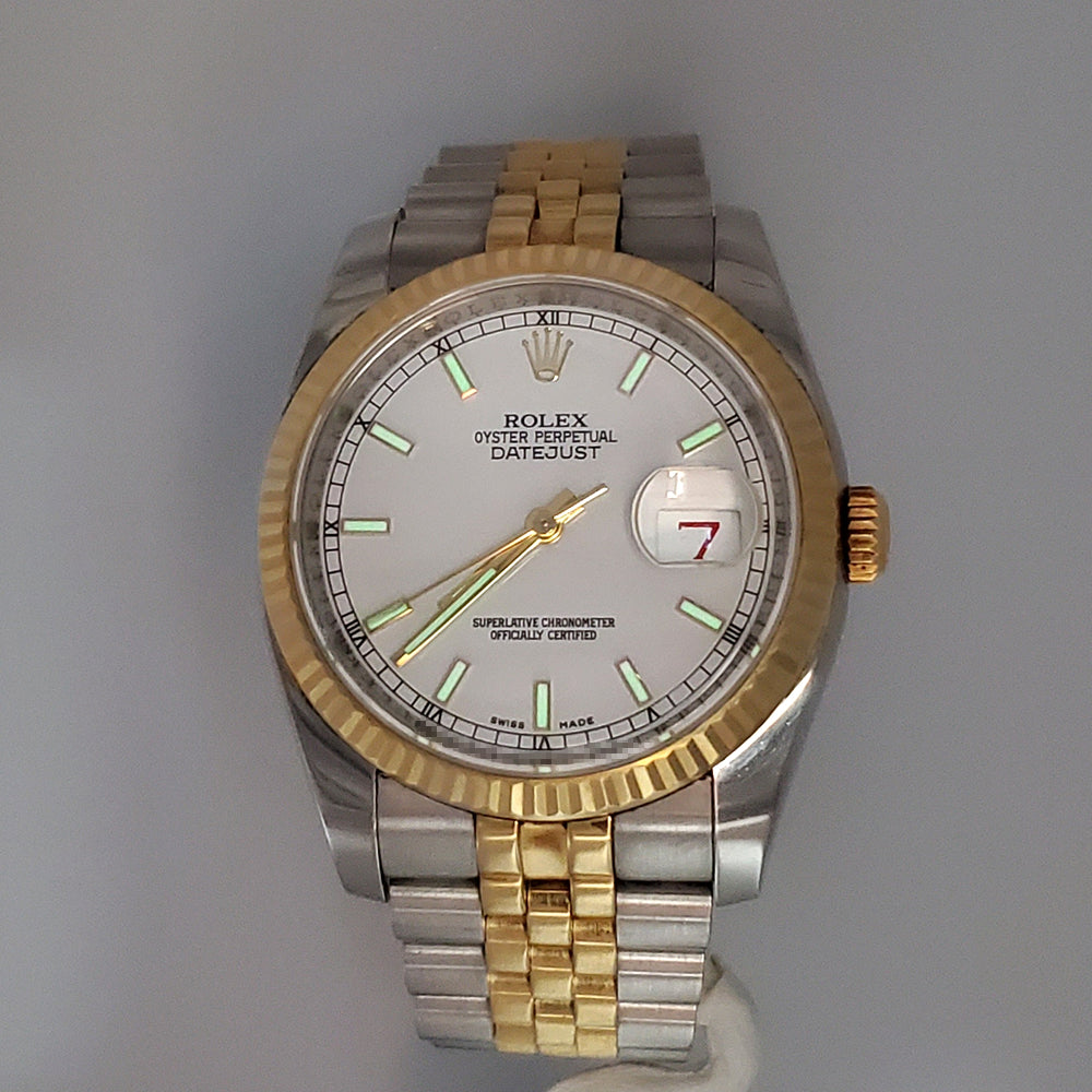 Rolex Datejust 36mm 116233 White Index 2-tone Yellow Gold/Steel Jubilee Watch Box Papers
