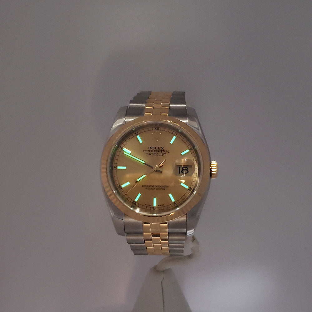 Rolex Datejust 36mm 2-Tone Yellow Gold/Steel Champagne Index Dial Watch 116233