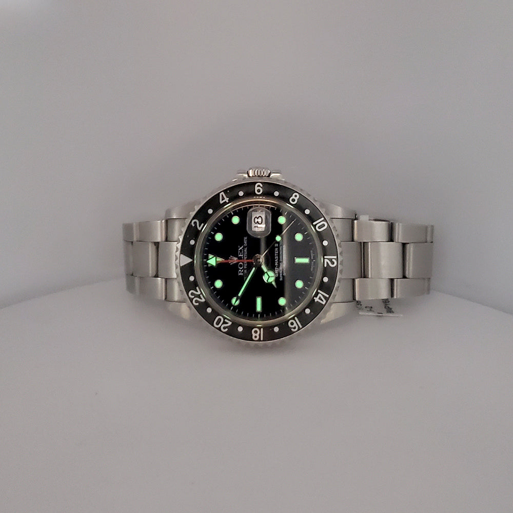 Unpolished Rolex GMT-Master II Black Bezel Steel 40mm Watch 16710