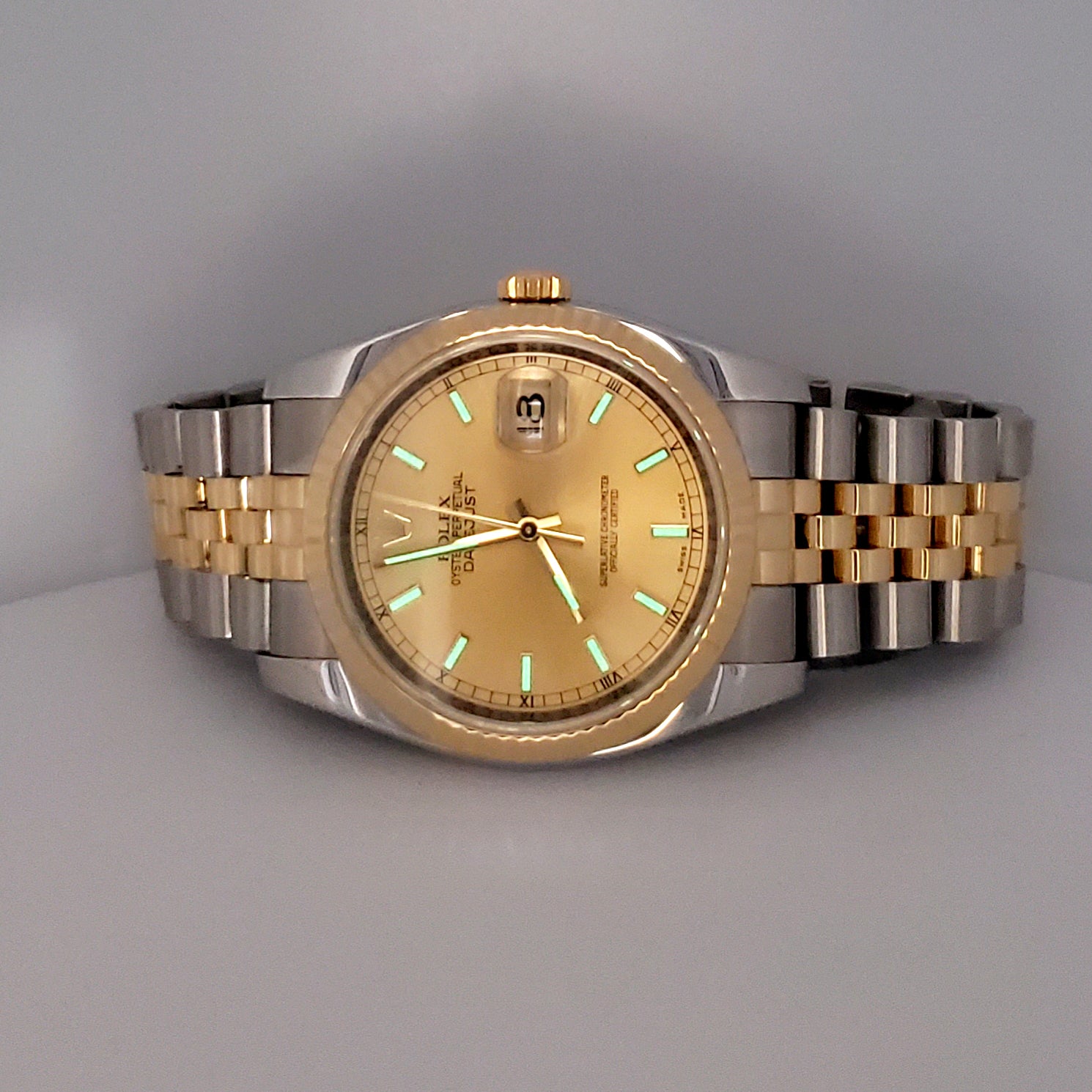 Rolex Datejust 36mm 2-Tone Yellow Gold/Steel Champagne Index Watch 116233 Box/Papers/Tag