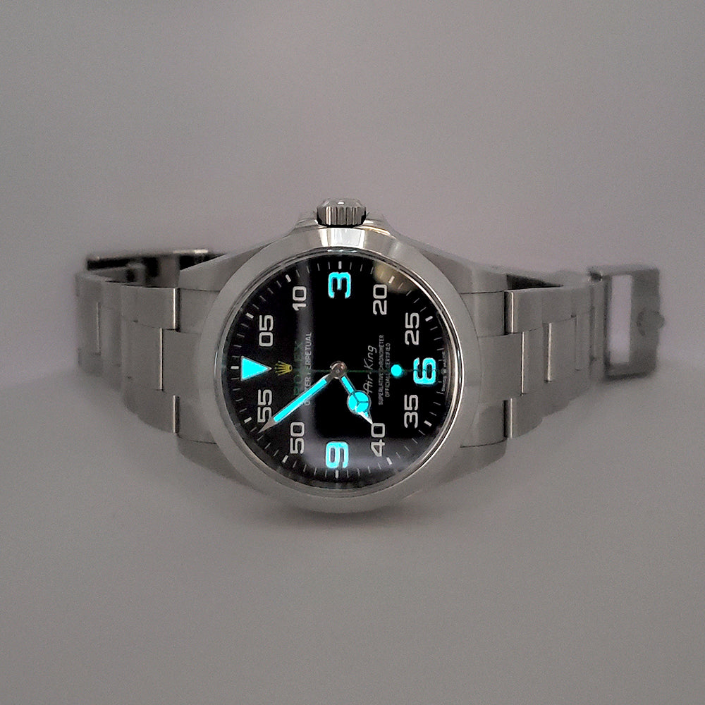 2023 Rolex Air King 126900 Black Dial Green Script Steel 40mm Watch Box Papers