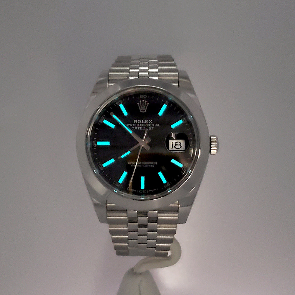 2018 Rolex Datejust 41mm Black Index Dial Steel Jubilee Watch 126300 Box Papers