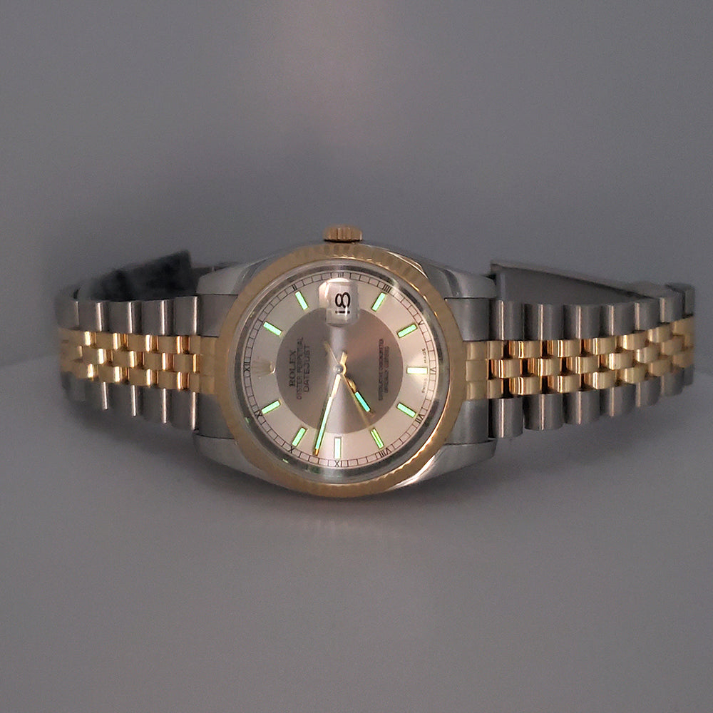 Rolex Datejust 36mm Silver Tuxedo 2-tone Yellow Gold/Steel 116233 Jubilee Watch Box/Apr
